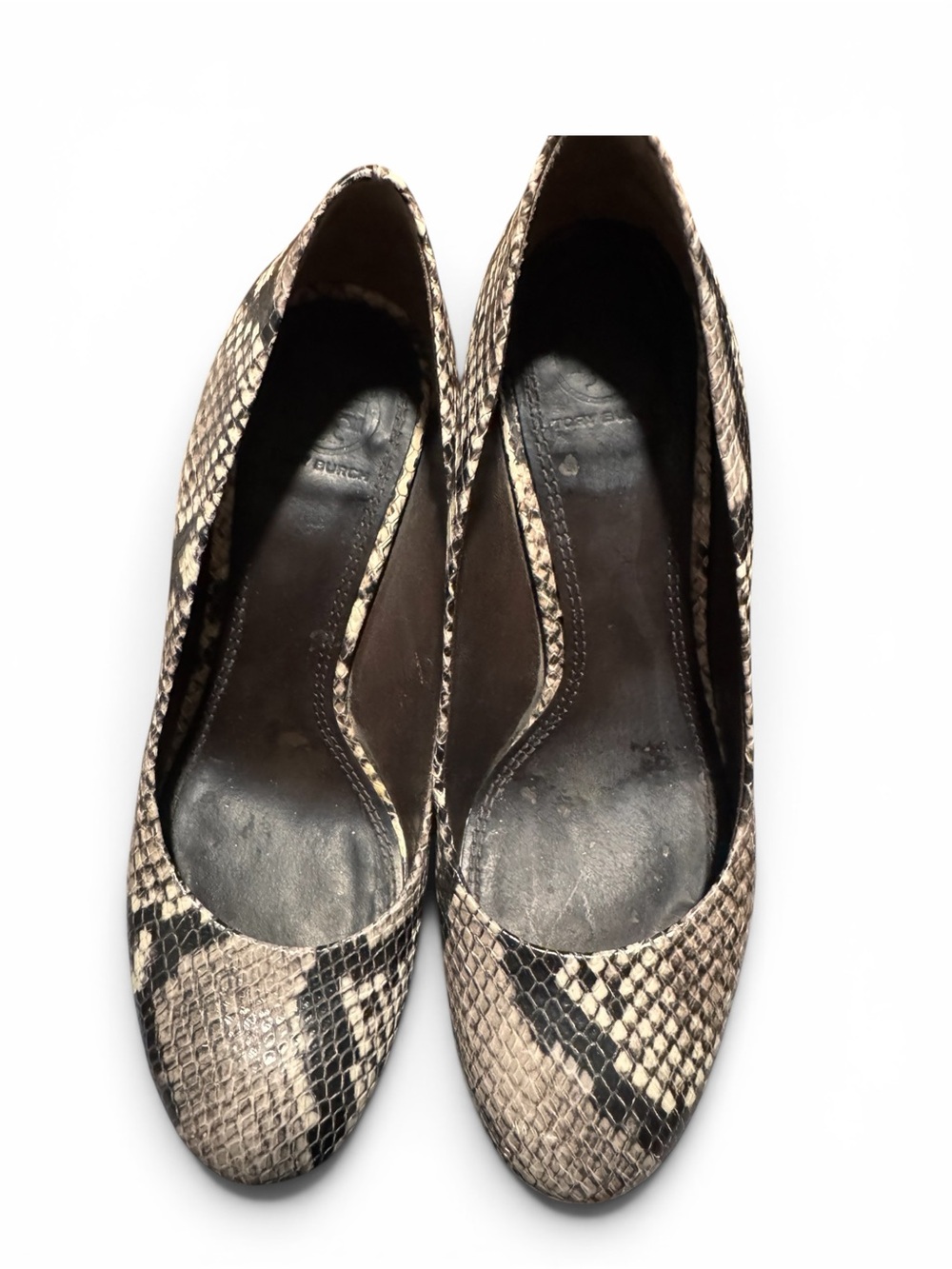 Tory Burch Benton Snakeskin Embossed Leather Wedge Pumps Size 7.5 - Picture 11 of 11